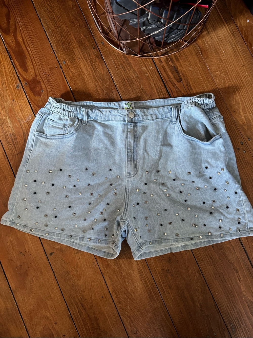 Light Blue Studded Denim Shorts - Shiny by Nature